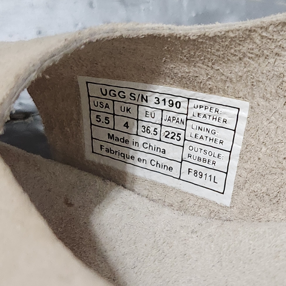 Ugg Beige Suede Slingback Criss Cross Strap Stacked Wooden Wedge Heel Sandals - Picture 6 of 7